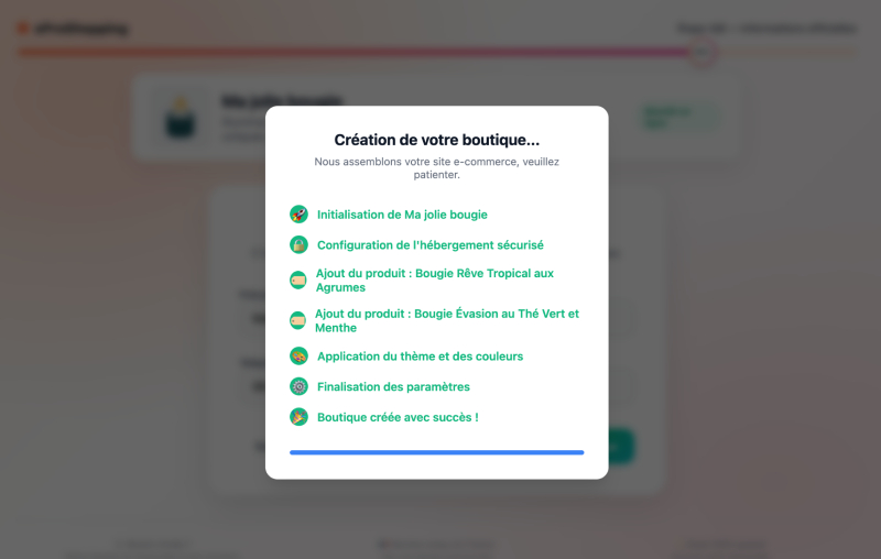Étape 05 — Finalisez et créez : capture d'écran de l'assistant de création eProShopping